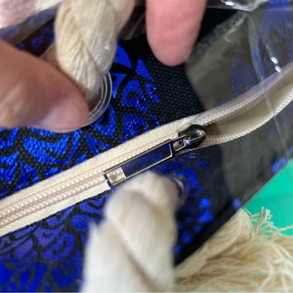 Hawaiian tote Black canvas bag with blue pineapple print NWT